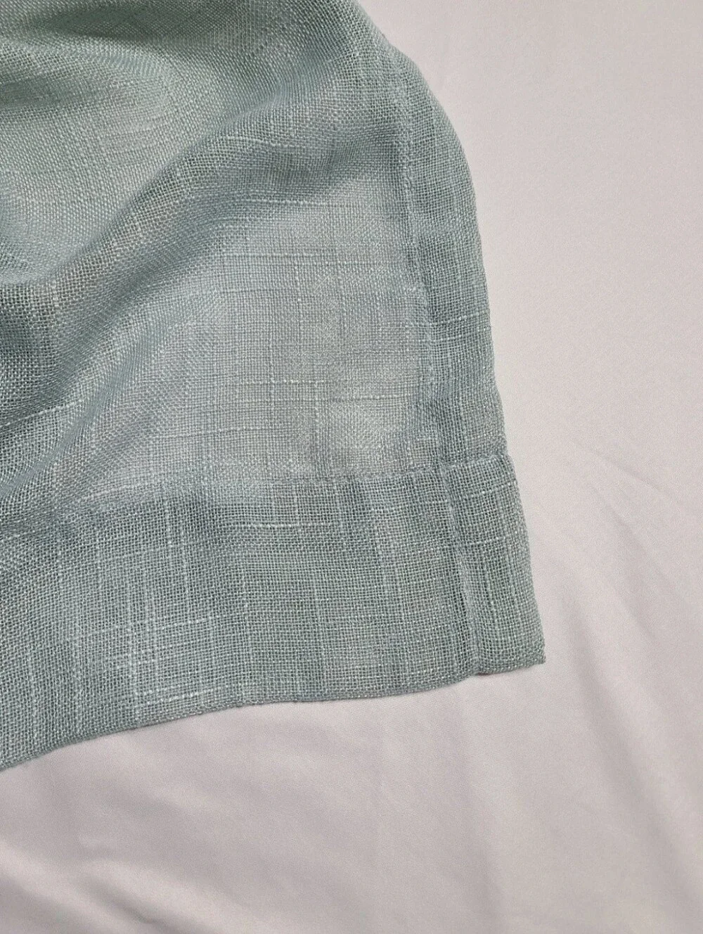 Set of 2 Curtain Panels Dual Rod Semi Sheer Linen Textured Polyester Seafoam